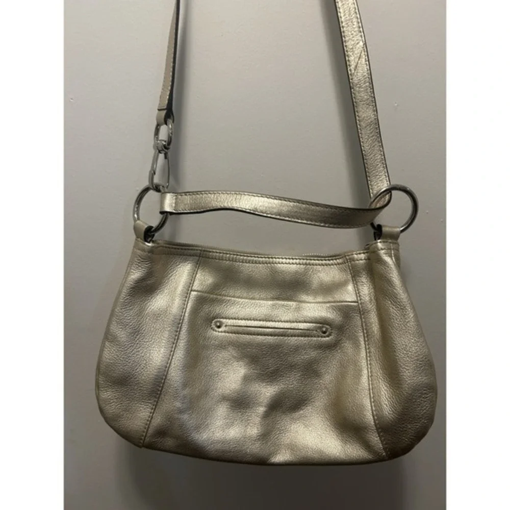 B Makowsky‎ Women's Pebbled Leather Crossbody Champaign Metallic Handbag Y2K